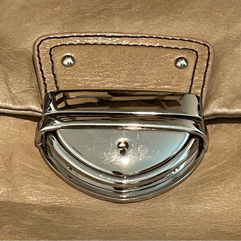 Vintage 90s Y2K Cynthia Rowley Tan Leather Slouchy Oversized Clutch - Picture 5 of 16